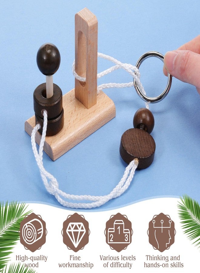 Yilloog 8 Pcs Brain Teaser 3D Wooden Rope Puzzles Set Wooden Threading Rope Loop Puzzle Luban Lock Puzzle Game Brain Games for Adults Desk Challenge Gifts, 14+ - Image 4